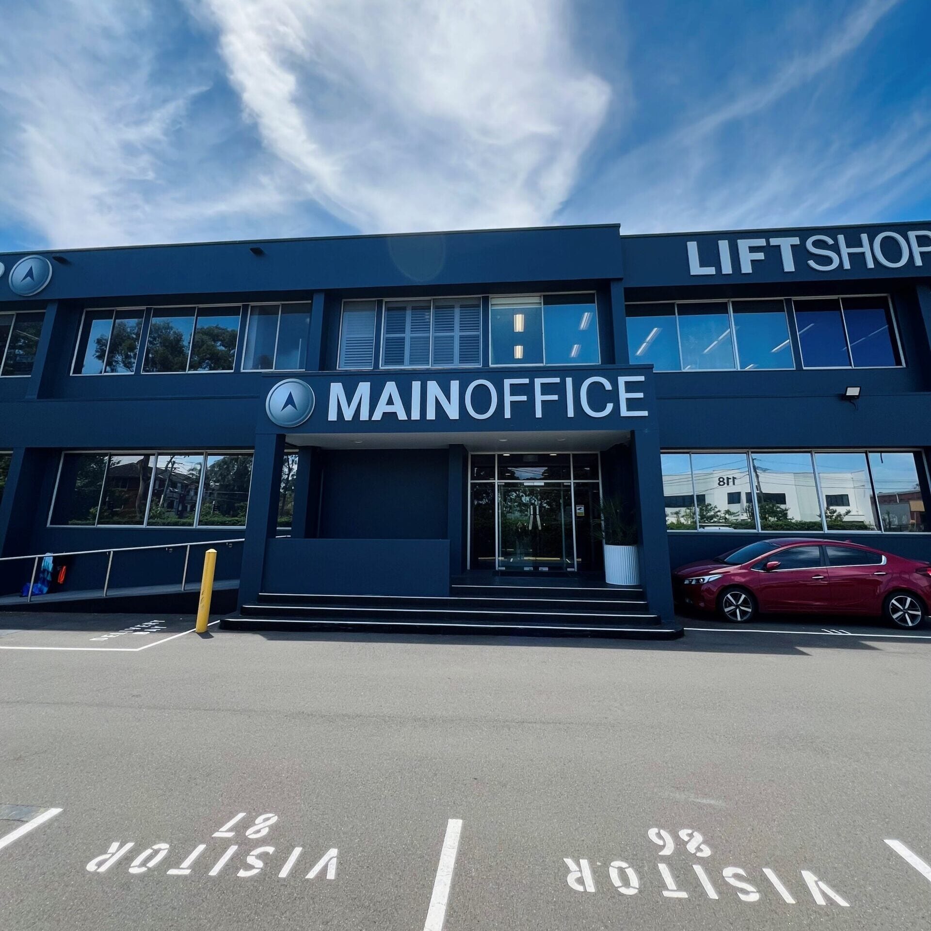 Office parking at Main Office, 41-51 Wentworth Avenue Pagewood Main Office building with reserved office parking at the front entrance in Pagewood Sydney