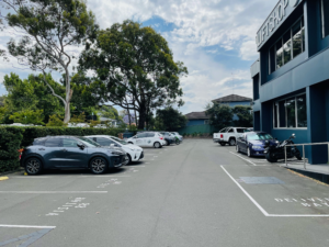 Cars in a coworking parking lot