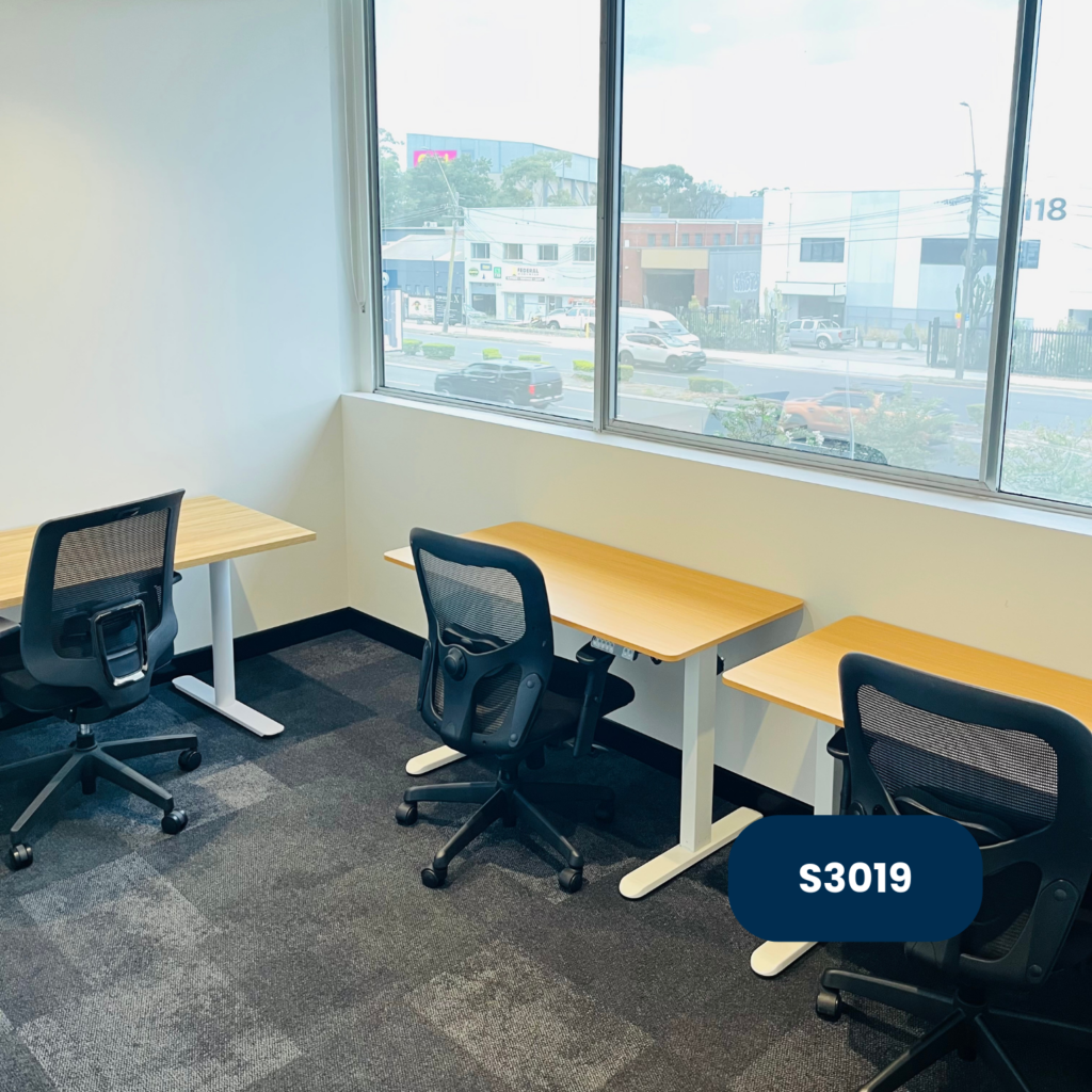 3-person sunny office with stand-up desks